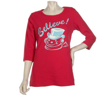 Quacker Factory Old Fashioned Christmas 3/4 Sleeve T-Shirt - A218216