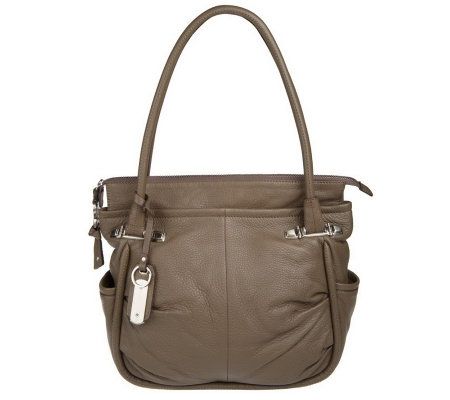 B. Makowsky Glove Leather Zip Top Shopper with Ruched Detail - A219016
