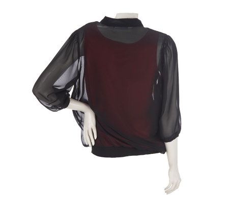 Susan Graver Printed Chiffon 3/4 Sleeve Blouse with Tank