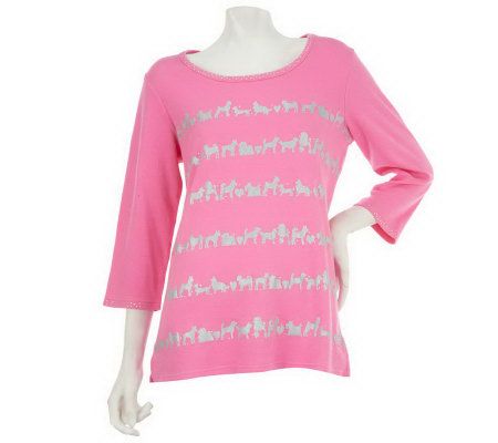 Quacker Factory Perfect Pets 3/4 Sleeve T-shirt - A223916