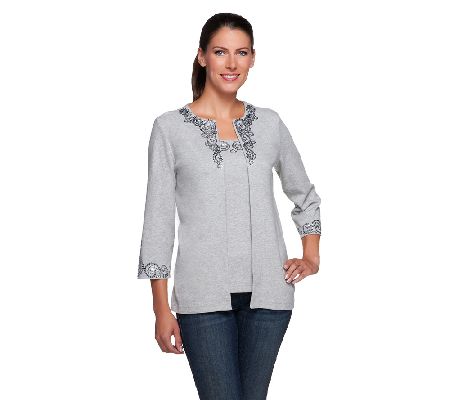 Quacker Factory Sequin Scroll Knit Cardigan Duet - A224416