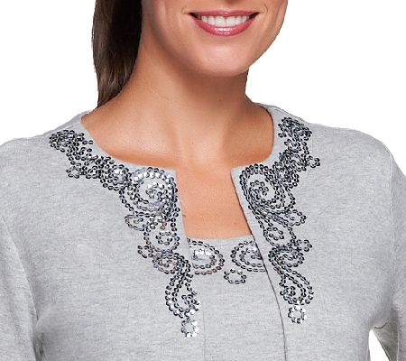 Quacker Factory Sequin Scroll Knit Cardigan Duet