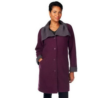 Susan Graver Bonded Fleece Button Front Drape Collar Jacket - A226416
