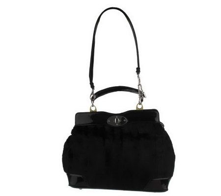 As Is Park Avenue Faux Fur Satchel W/ Patent Trim by VT Luxe - A226616