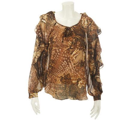 M by Marc Bouwer Animal Print Top with Ruffle Sleeve - A228316