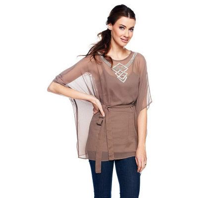 Nicole Richie Collection Beaded Neckline Caftan with Tank Top - A232016