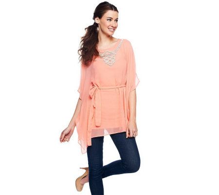 Nicole Richie Collection Beaded Neckline Caftan with Tank Top - A232016