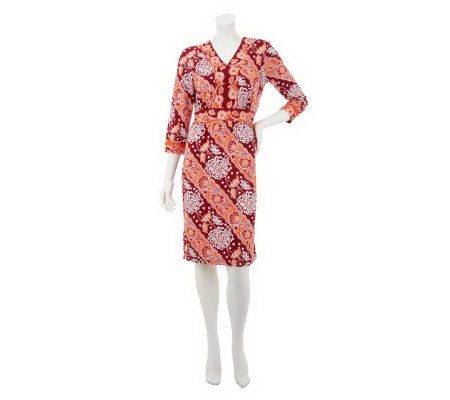 Linea by Louis DellOlio Floral Print 3/4 Sleeve V-neck Dress - A232516