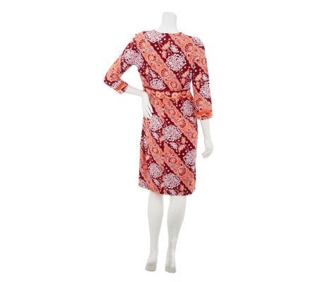 Linea by Louis DellOlio Floral Print 3/4 Sleeve V-neck Dress