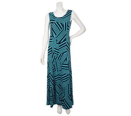 Susan Graver Liquid Knit Fit and Flare Printed Maxi Dress - A232816