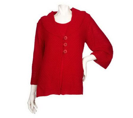 Denim & Co Mixed Stitch Shawl Collar Cardigan with Shell - A93716