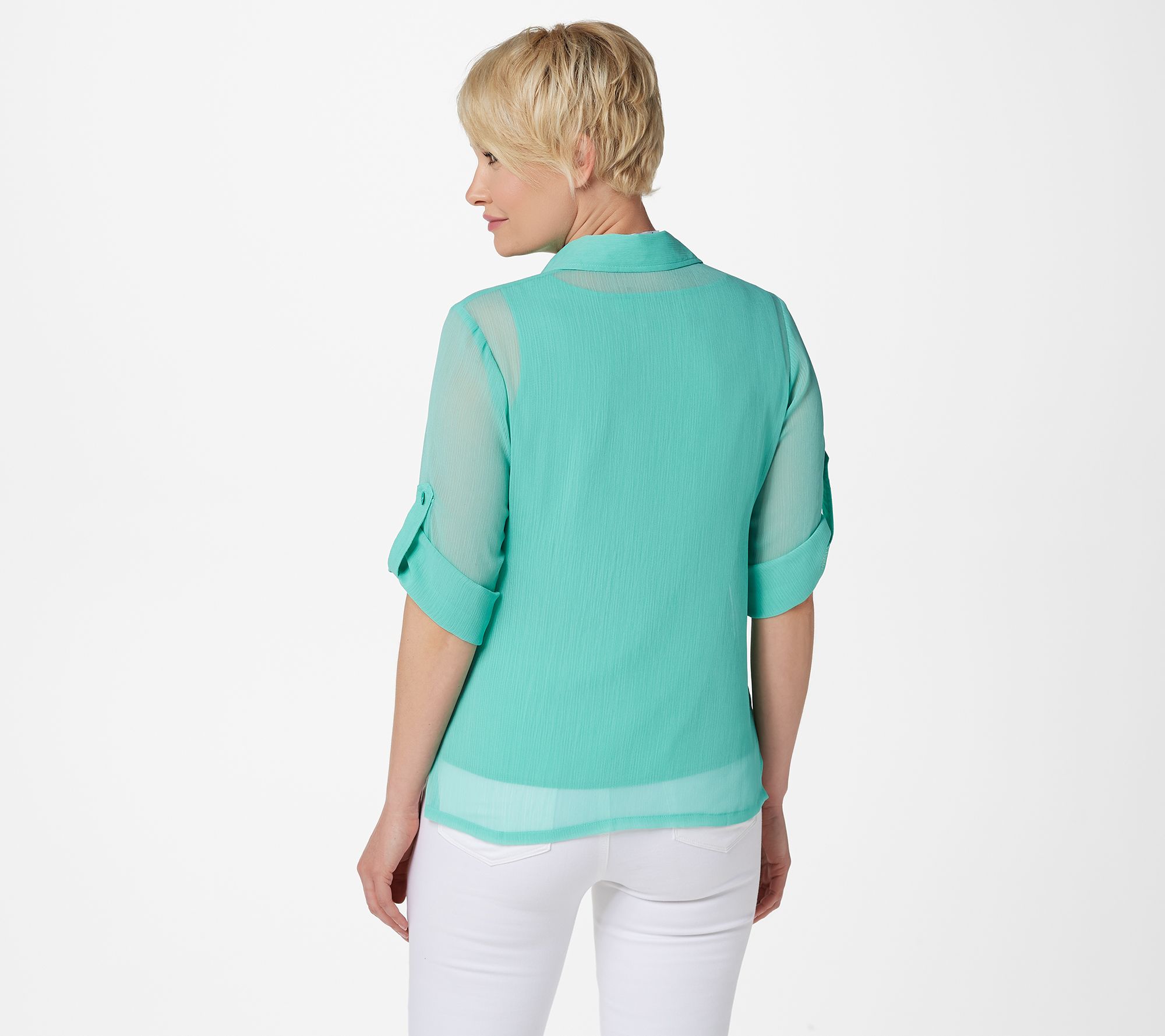 Linea by Louis DellOlio Crinkle Georgette Shirt w/ Shell