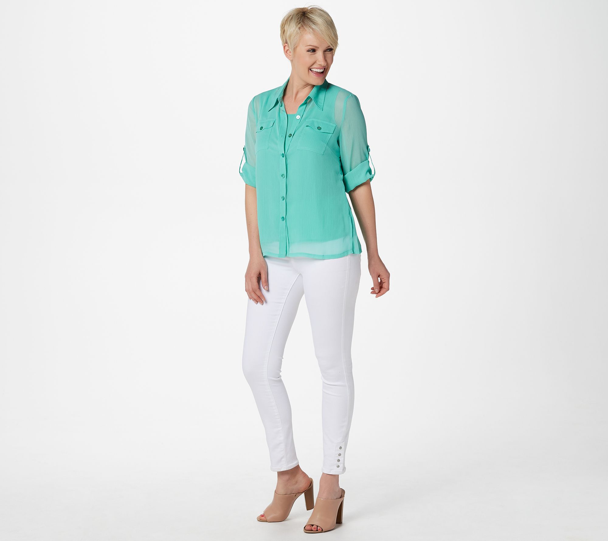 Linea by Louis DellOlio Crinkle Georgette Shirt w/ Shell