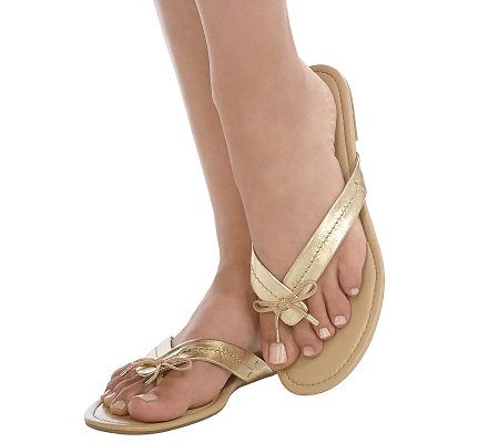 Isaac Mizrahi Live! Leather Thong Sandals with Bow