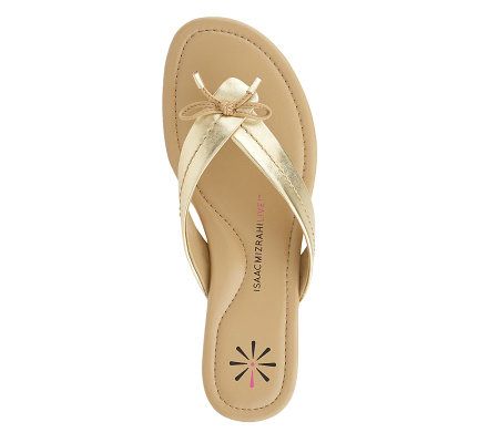Isaac Mizrahi Live! Leather Thong Sandals with Bow