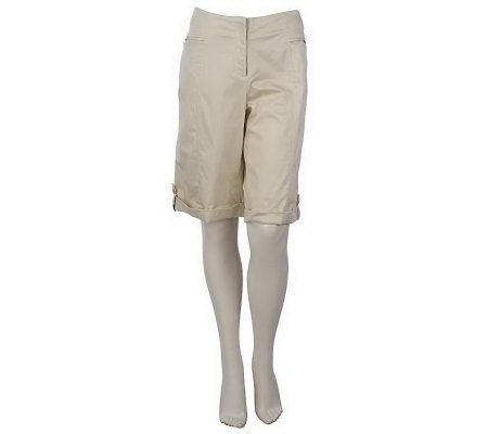 Susan Graver Stretch Cotton Shorts with Button Tabs & Cuff Details - A215117