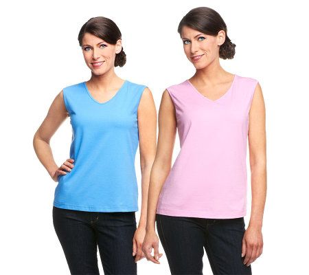 Bob Mackies Set of Two Sleeveless V-neck Shells - A215217