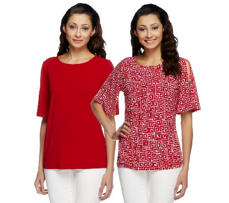 Susan Graver Set of 2 Liquid Knit Tops with Split Sleeves - A215617