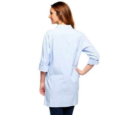 Denim & Co. Long Sleeve Rolled Tab Button Front Tunic Shirt