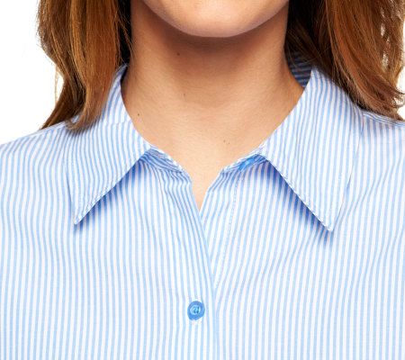 Denim & Co. Long Sleeve Rolled Tab Button Front Tunic Shirt