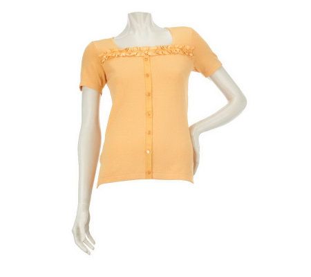 Linea by Louis DellOlio Whisper Knit Sweater with Ruffle Detail - A224717