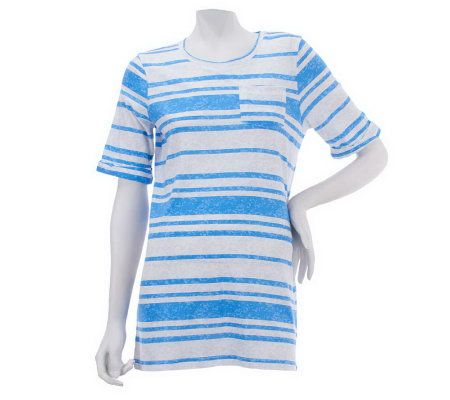 LOGO by Lori Goldstein Striped T-Shirt with Pocket Detail - A225017