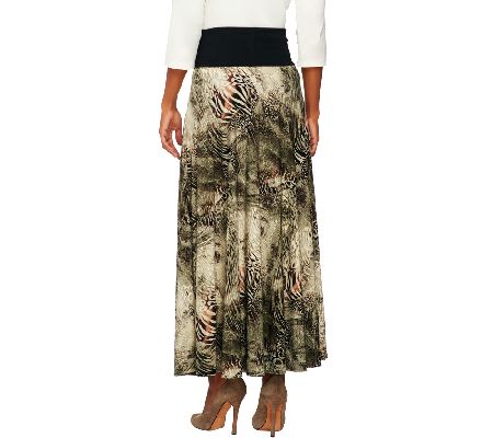 Women with Control Regular Printed Maxi Skirt with Foldover Waist