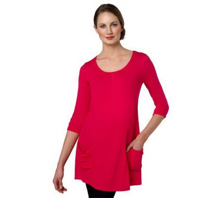 LOGO by Lori Goldstein 3/4 Sleeve Knit Top with Ruched Pockets - A230417