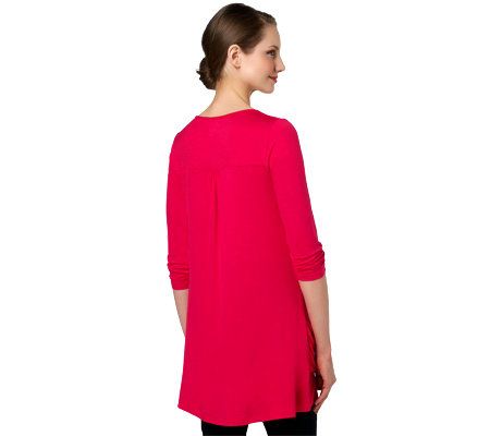 LOGO by Lori Goldstein 3/4 Sleeve Knit Top with Ruched Pockets