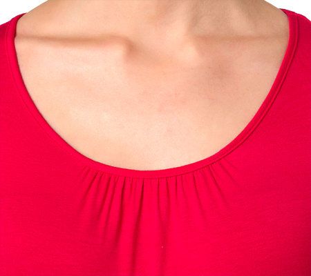 LOGO by Lori Goldstein 3/4 Sleeve Knit Top with Ruched Pockets