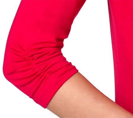 LOGO by Lori Goldstein 3/4 Sleeve Knit Top with Ruched Pockets