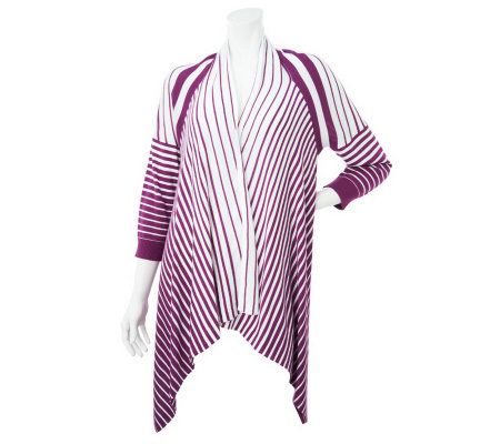 Attitudes by Renee 3/4 Sleeve Graduated Stripe Cardigan - A231917