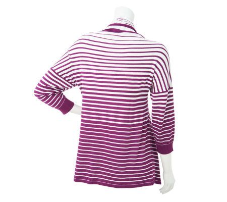 Attitudes by Renee 3/4 Sleeve Graduated Stripe Cardigan