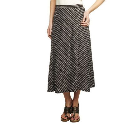 Linea by Louis DellOlio Striped Knit Long Skirt w/ Elastic Waist - A232517