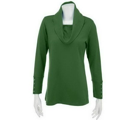 As Is Denim & Co. Long Sleeve Cowl Neck Top with Button Detail - A235817