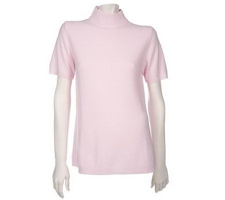 Susan Graver PlushKnit Back Zip Mock Short Sleeve Sweater - A82017