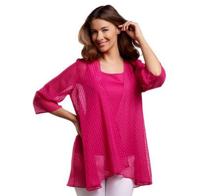 Susan Graver Swiss Dot Open Front Cardigan with Butterknit Tank - A199618