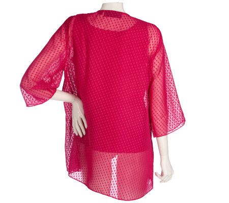 Susan Graver Swiss Dot Open Front Cardigan with Butterknit Tank