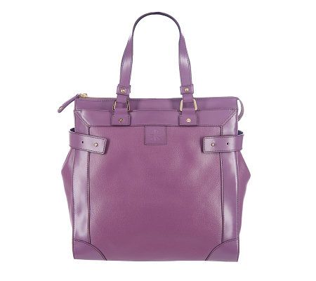 Isaac Mizrahi Live! Belted Leather Tote with Patent Trim - A202218