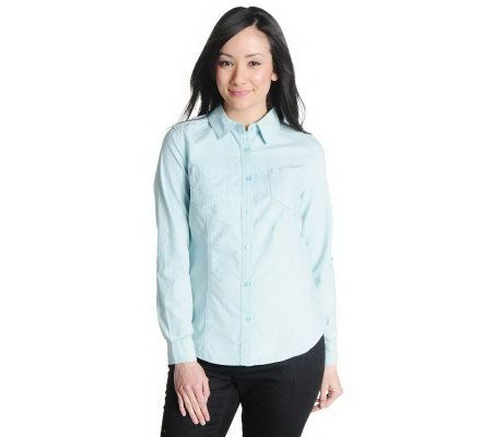 Liz Claiborne New York Long Sleeve Roll-Tab Chambray Shirt - A212518