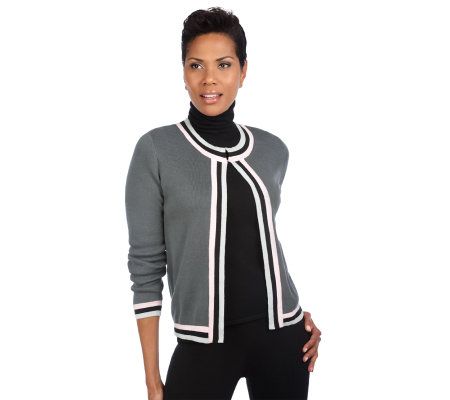 Joan Rivers Color Block Piped Cardigan