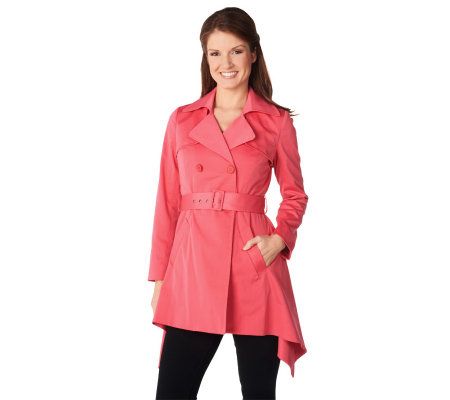 M by Marc Bouwer Notch Collar Trench Coat with Uneven Hem - A221618