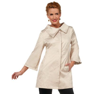Joan Rivers Funnel Neck 3/4 Sleeve Swing Coat - A221918