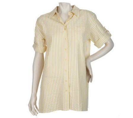 Denim & Co. Short Sleeve Oversized Seersucker Solid Tunic - A222218