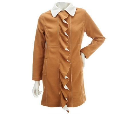 Susan Graver Fleece Zip Front Jacket with Ruffle Detail - A226418