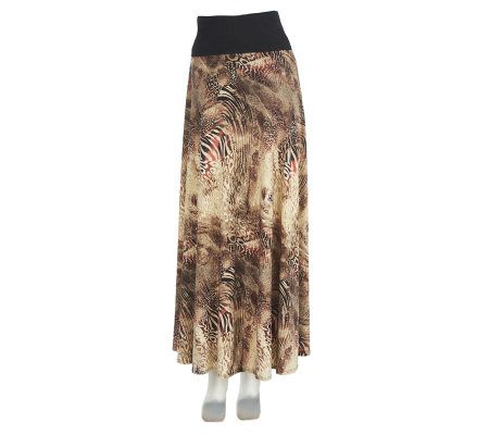 Women with Control Petite Printed Maxi Skirt with Foldover Waist