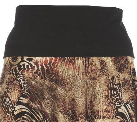 Women with Control Petite Printed Maxi Skirt with Foldover Waist