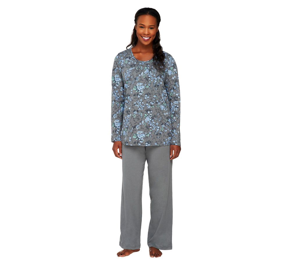 Stan Herman Vines and Roses Printed Brushed Jersey 2pc Pajama Set - A227918