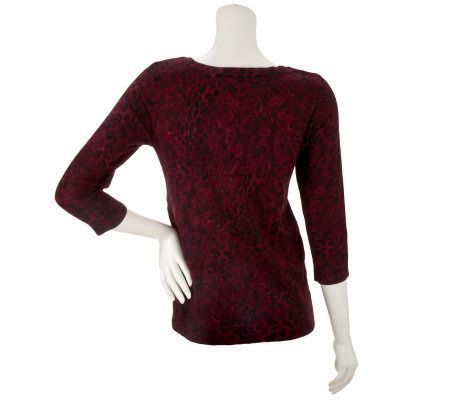 Dennis Basso 3/4 Sleeve Scoopneck Animal & Lace Print Sweater