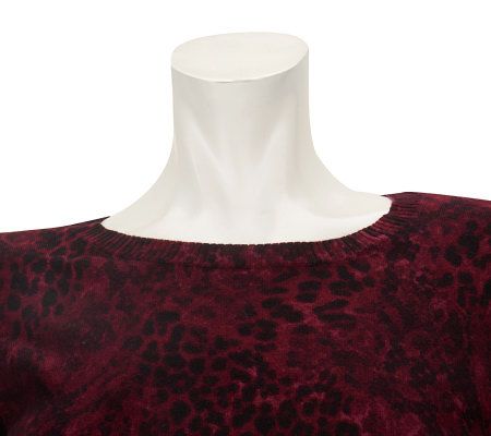 Dennis Basso 3/4 Sleeve Scoopneck Animal & Lace Print Sweater